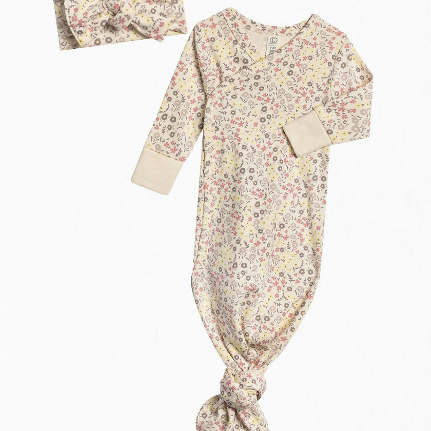 Organic Kimono Gown and Bow Wrap Set Aria Floral