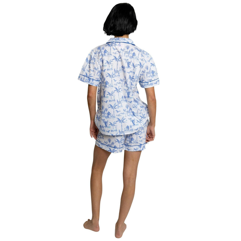 Women's Skydog Toile Blue Short PJ Set - Organic Cotton Poplin
