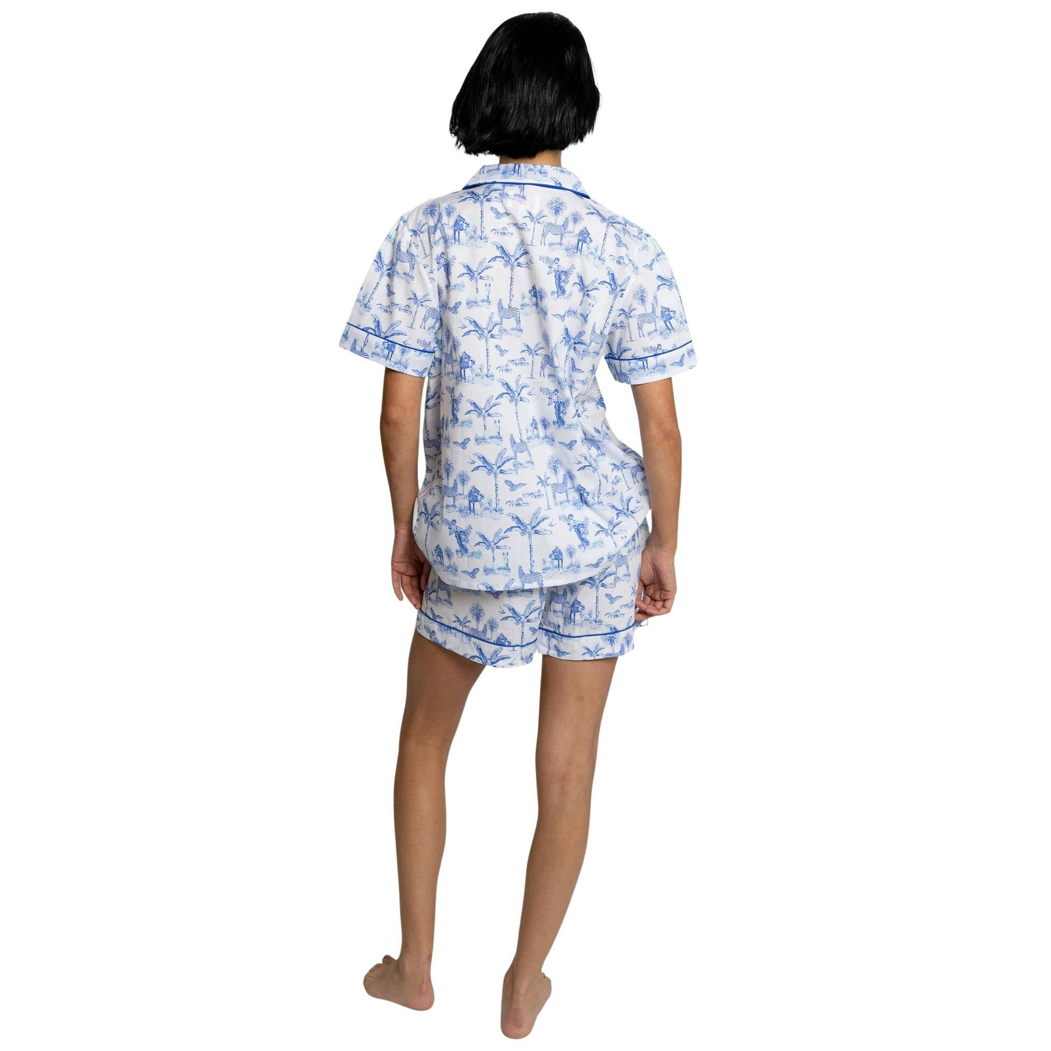 Women's Skydog Toile Blue Short PJ Set - Organic Cotton Poplin