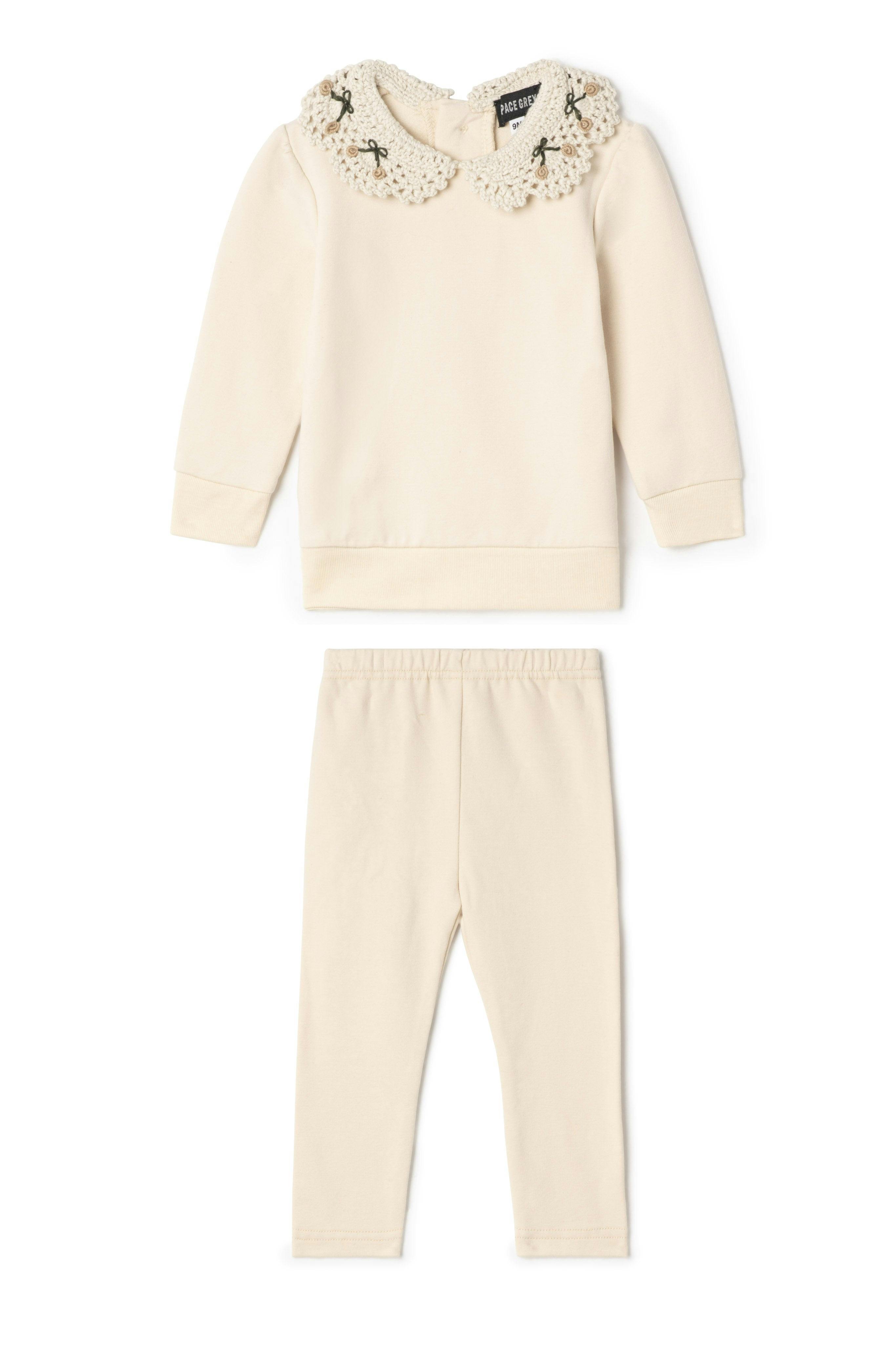 Collared Crochet Button Front Pants and Top Two Piece Set