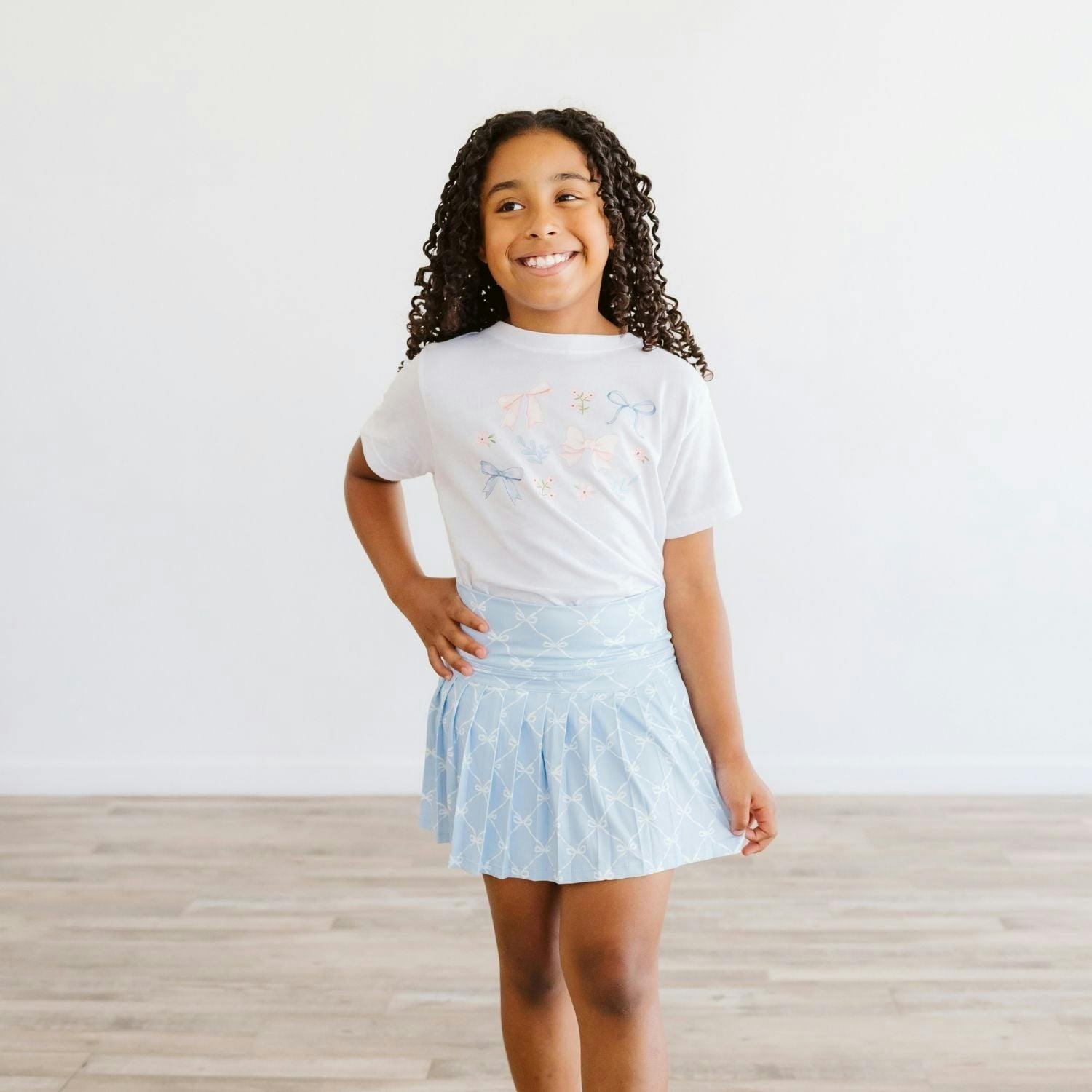 Floral & Bow Watercolor Short Sleeve T-Shirt - White