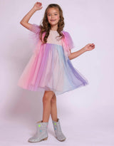Cotton Candy Dream Flutter Sleeve Tulle Dress