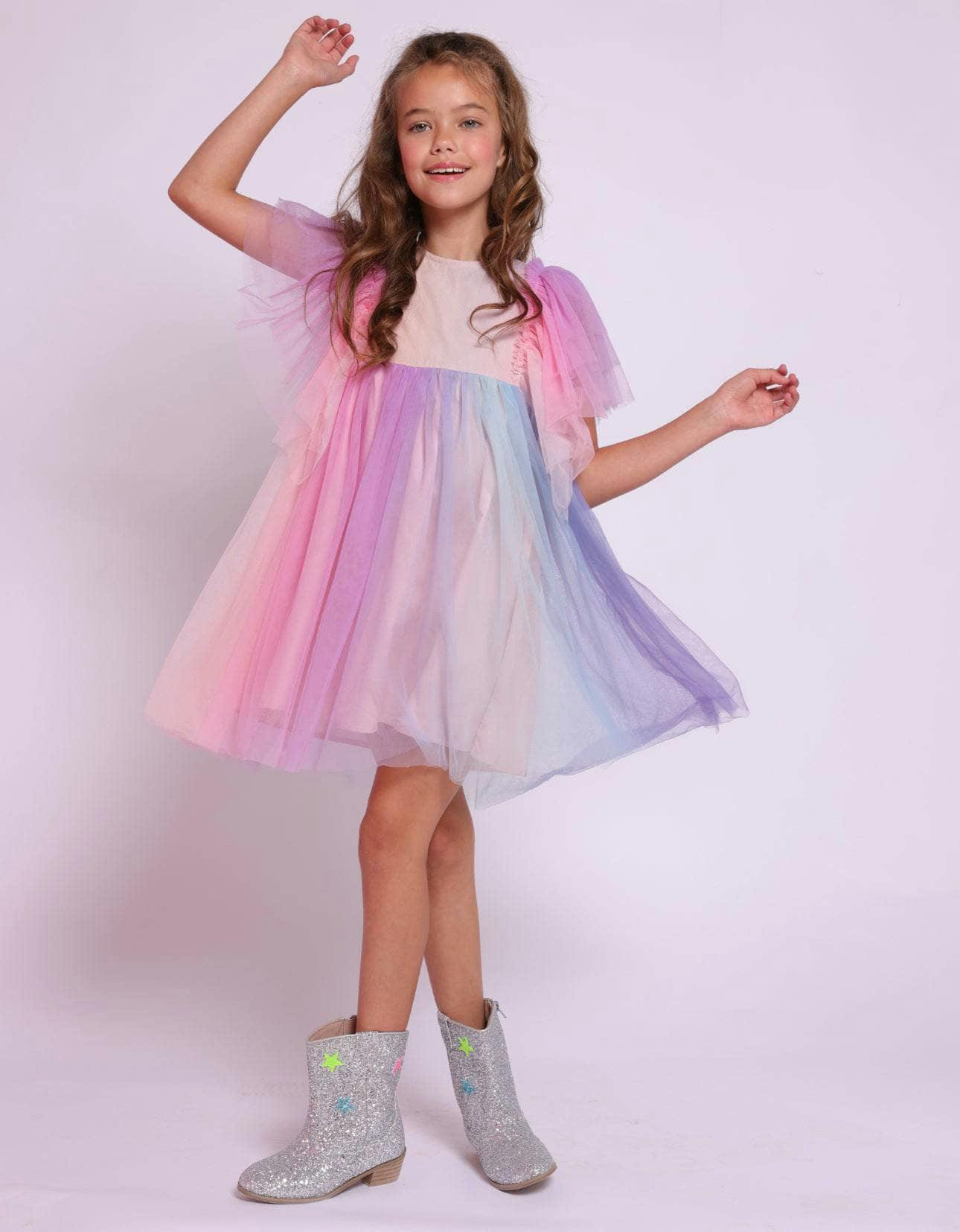 Cotton Candy Dream Flutter Sleeve Tulle Dress