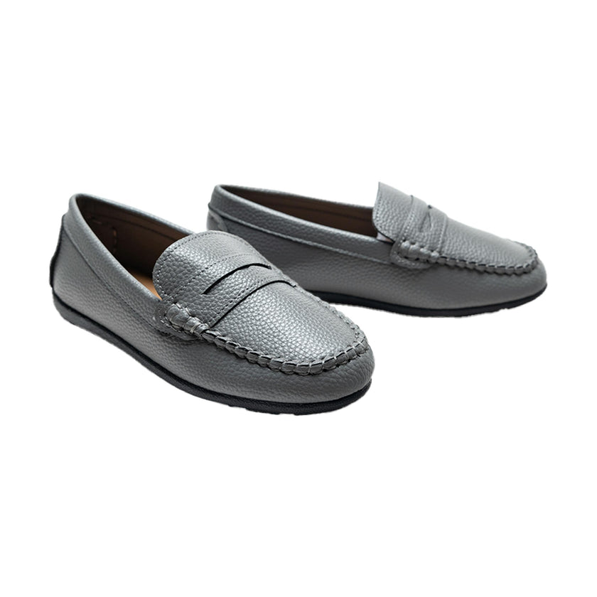 Gray Faux Leather Penny Loafers