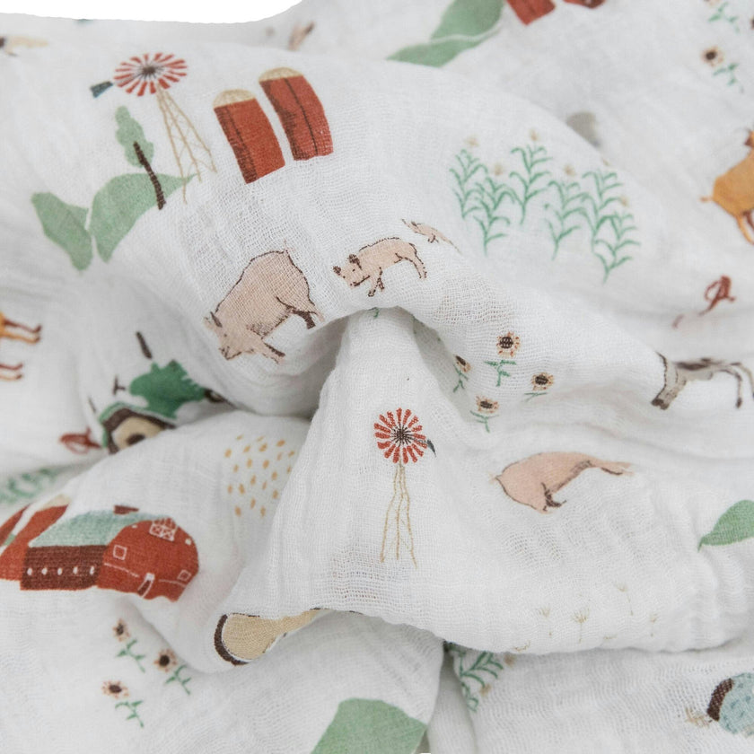 Cotton Muslin Swaddle Blanket 3 Pack - Farmyard