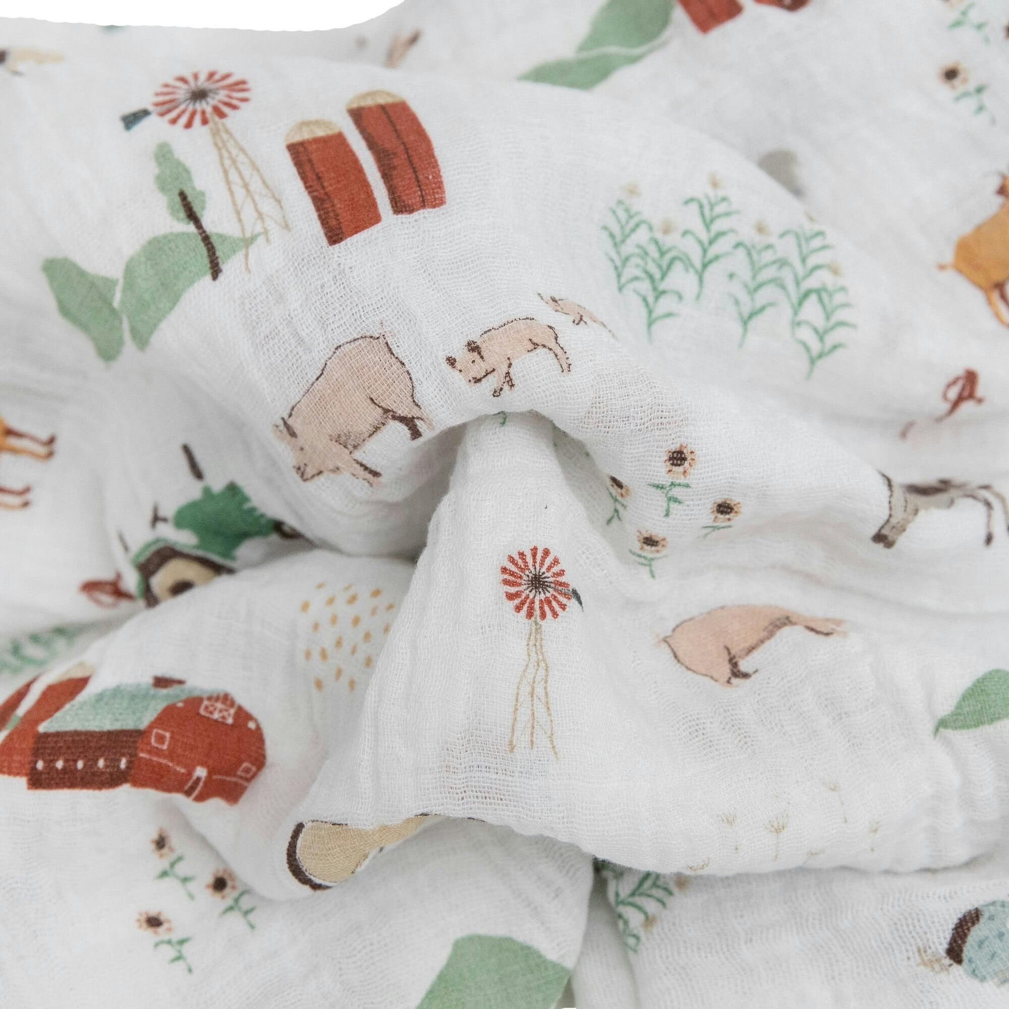Cotton Muslin Swaddle Blanket 3 Pack - Farmyard