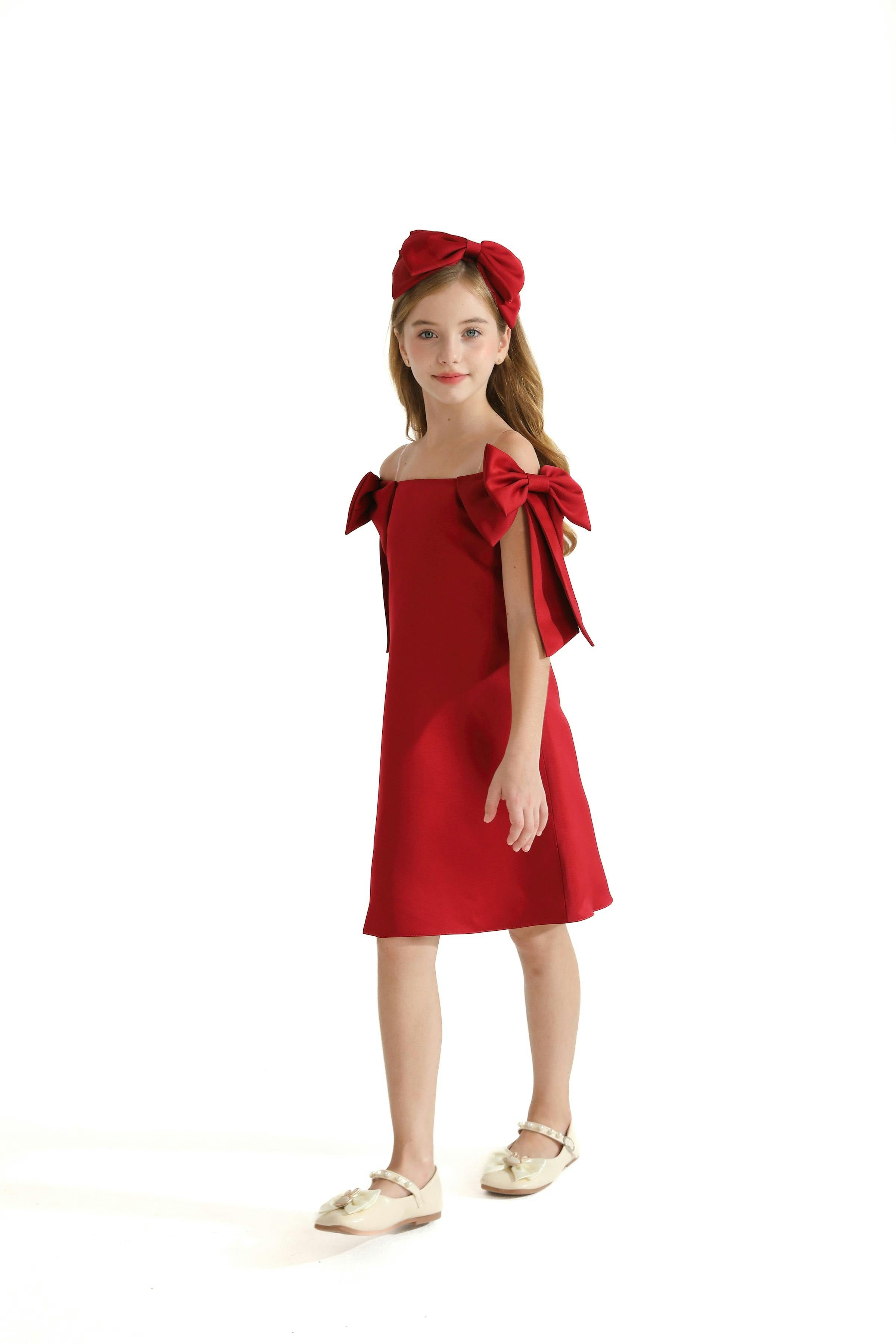Red Luneta Off Shoulder Bow Dress