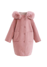 Pink Wool Coat with Faux Fur Hood