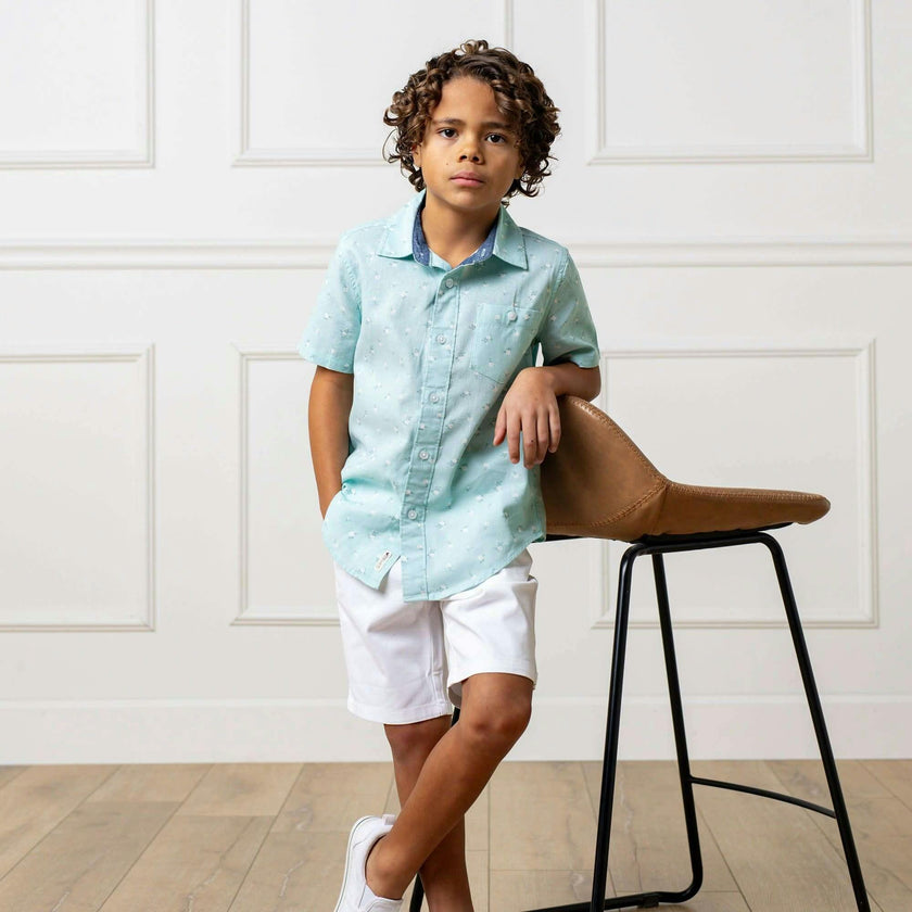 Linen Short Sleeve Button Down Shirt, Blue