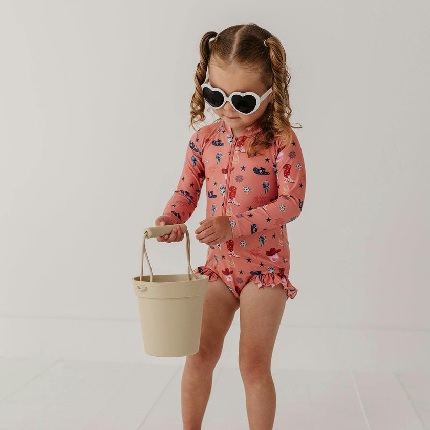Girl's One-Piece Ruffle Rash Guard Swimsuit