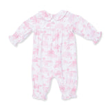 Golf Toile Pink - Smocked Long Sleeve Romper
