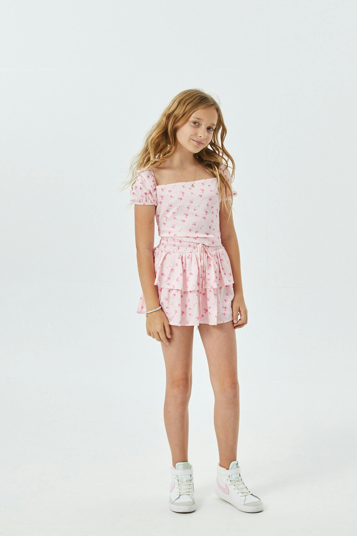 Willow Pastel Pink Ditsy Satin Skort