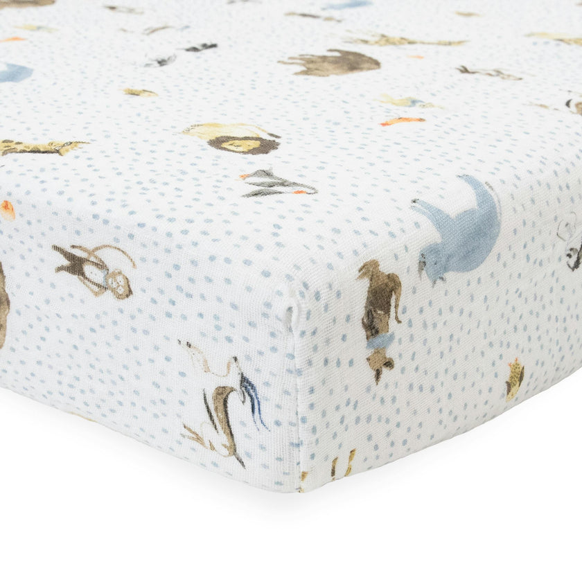 Cotton Muslin Crib Sheet - Party Animals