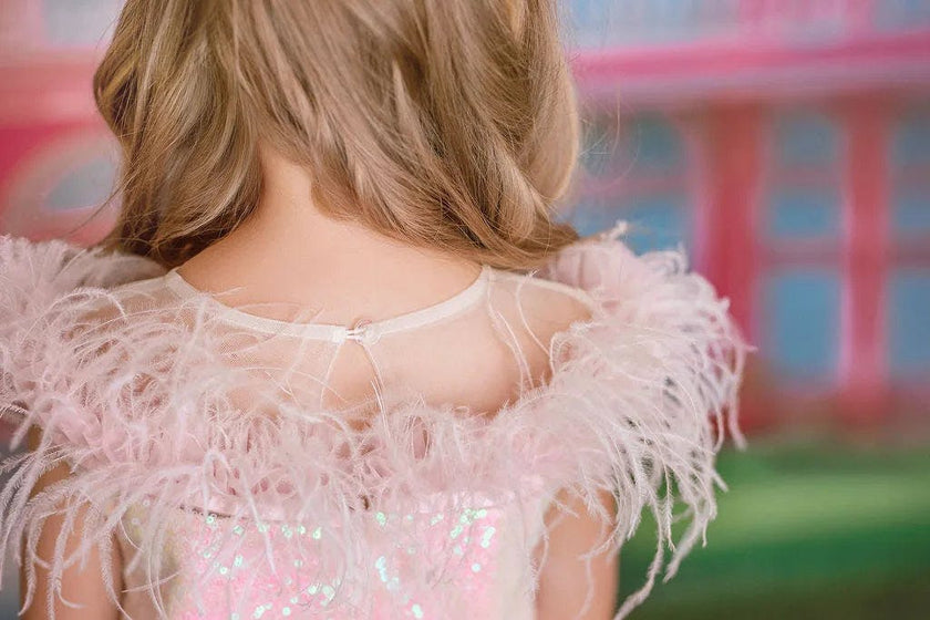 Iridescent Stardust Pink Sequin Birthday Dress for Girls