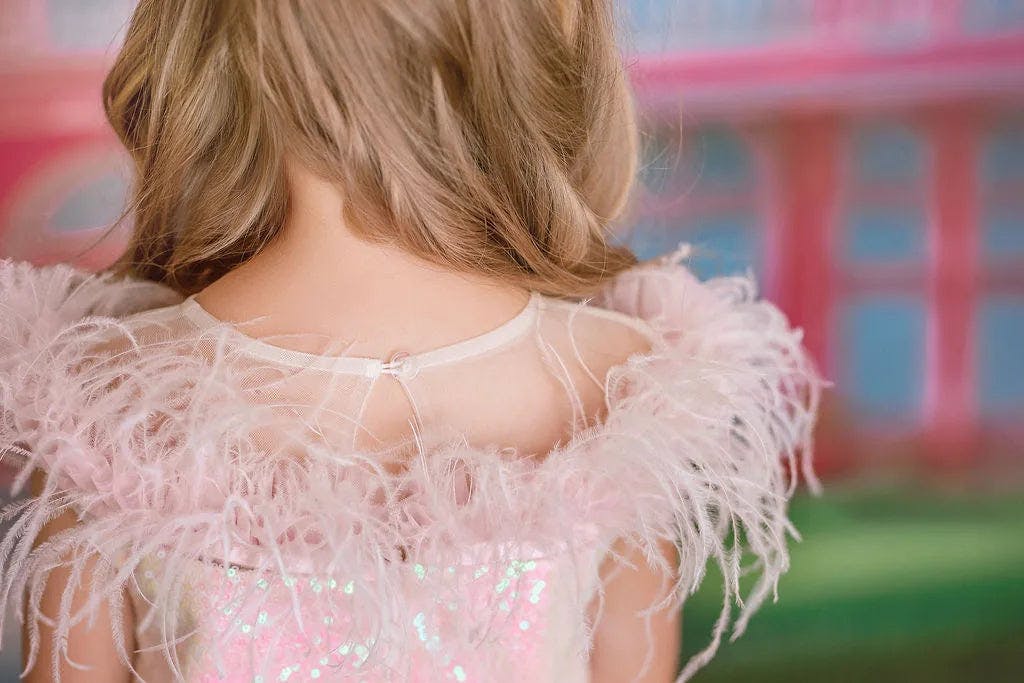 Iridescent Stardust Pink Sequin Birthday Dress for Girls