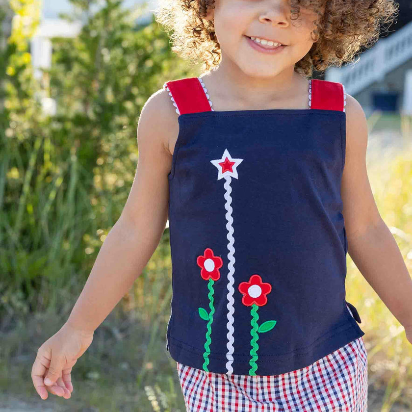 Knit Top With Ric Rac, Flowers & Star
