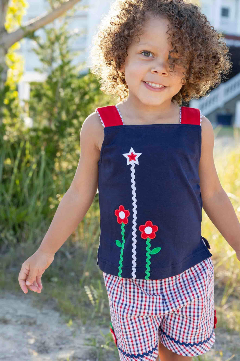 Knit Top With Ric Rac, Flowers & Star