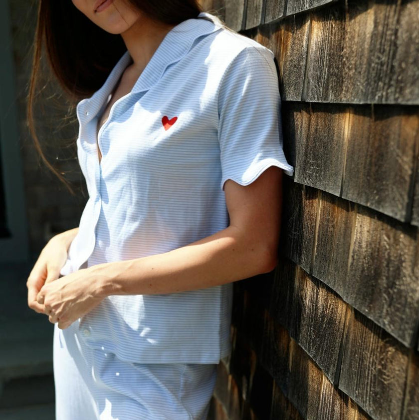 Harbor Stripe Women’s Short Sleeve Crop Pant Set in Light Blue Stripe