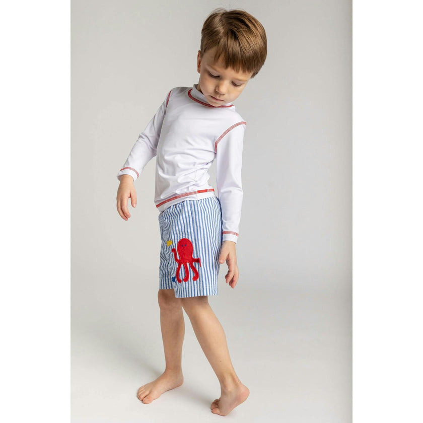 Seersucker Swim Trunk With Octopus