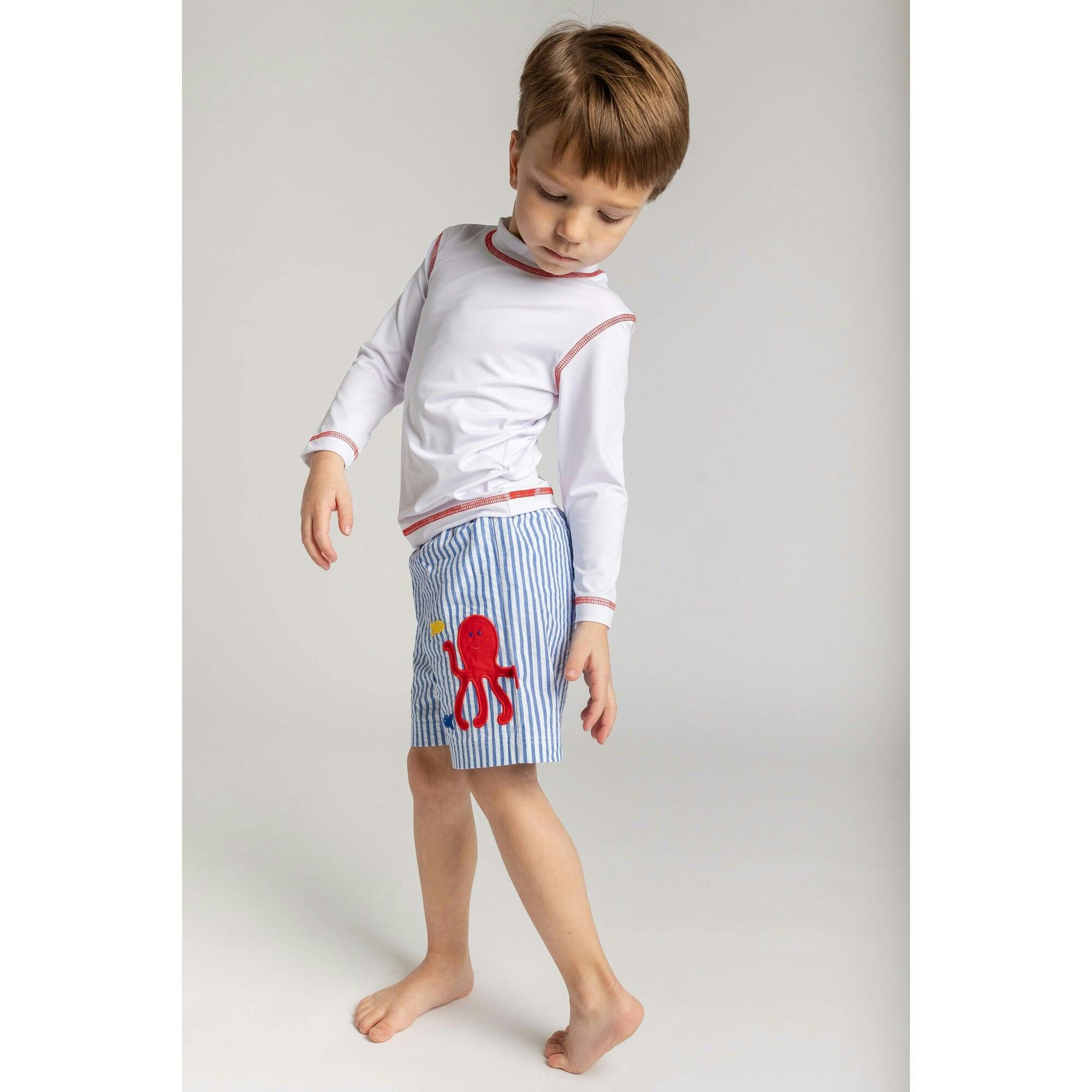 Seersucker Swim Trunk With Octopus