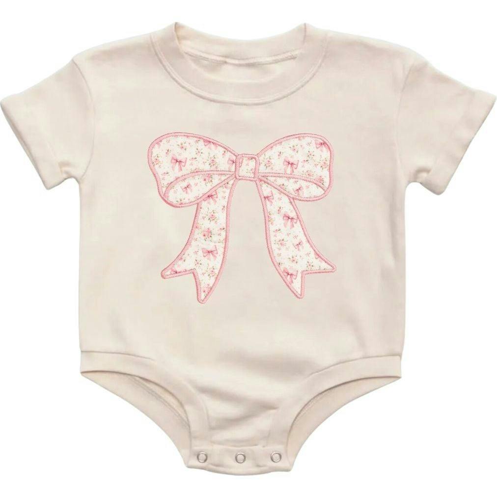 Ditsy Floral Bow Patch Short Sleeve Romper
