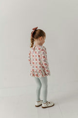 Girls Long Sleeve Peplum Set in Wavy Daisy Checkered