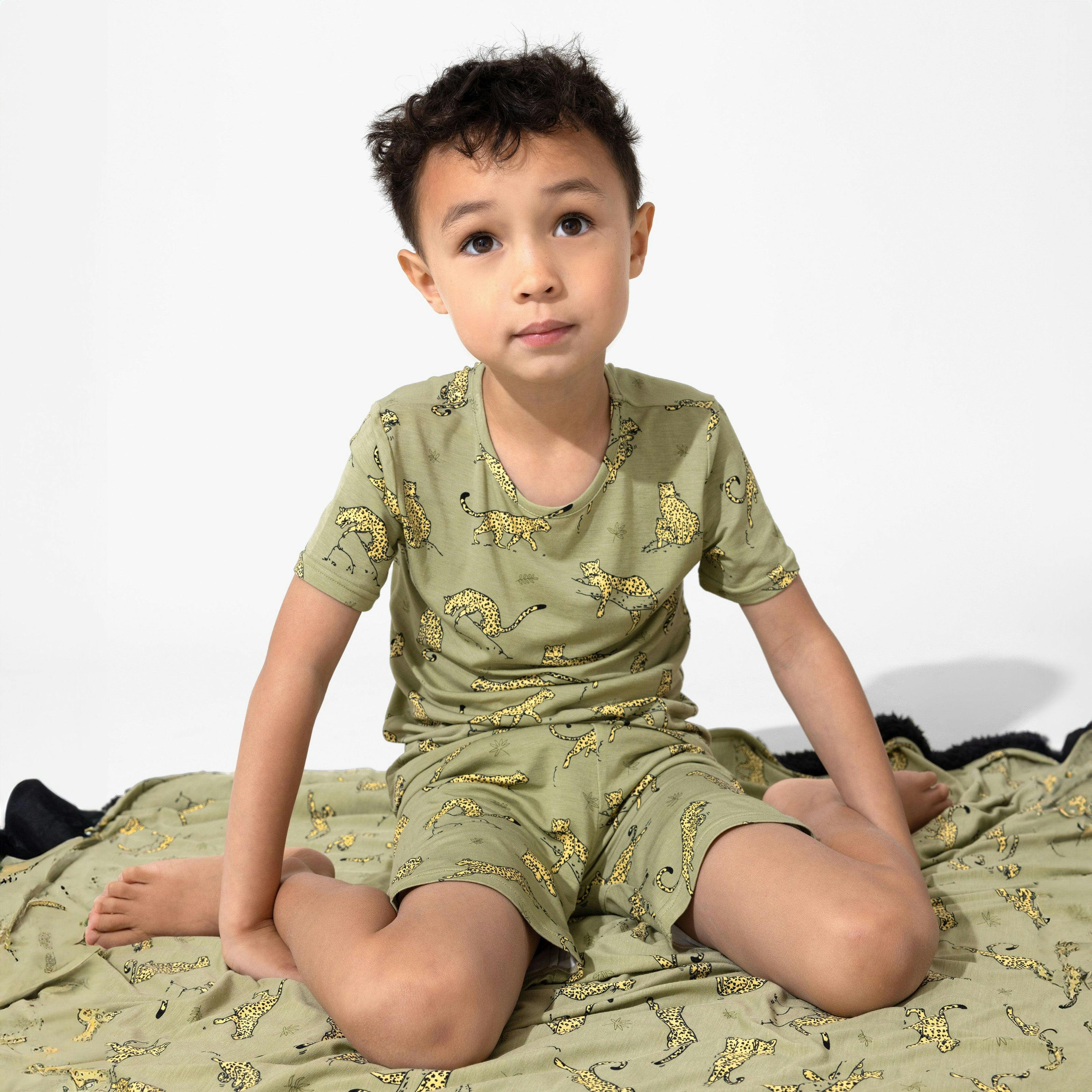 Sage & Spots Leopard Bamboo Kids Pajama Short Set
