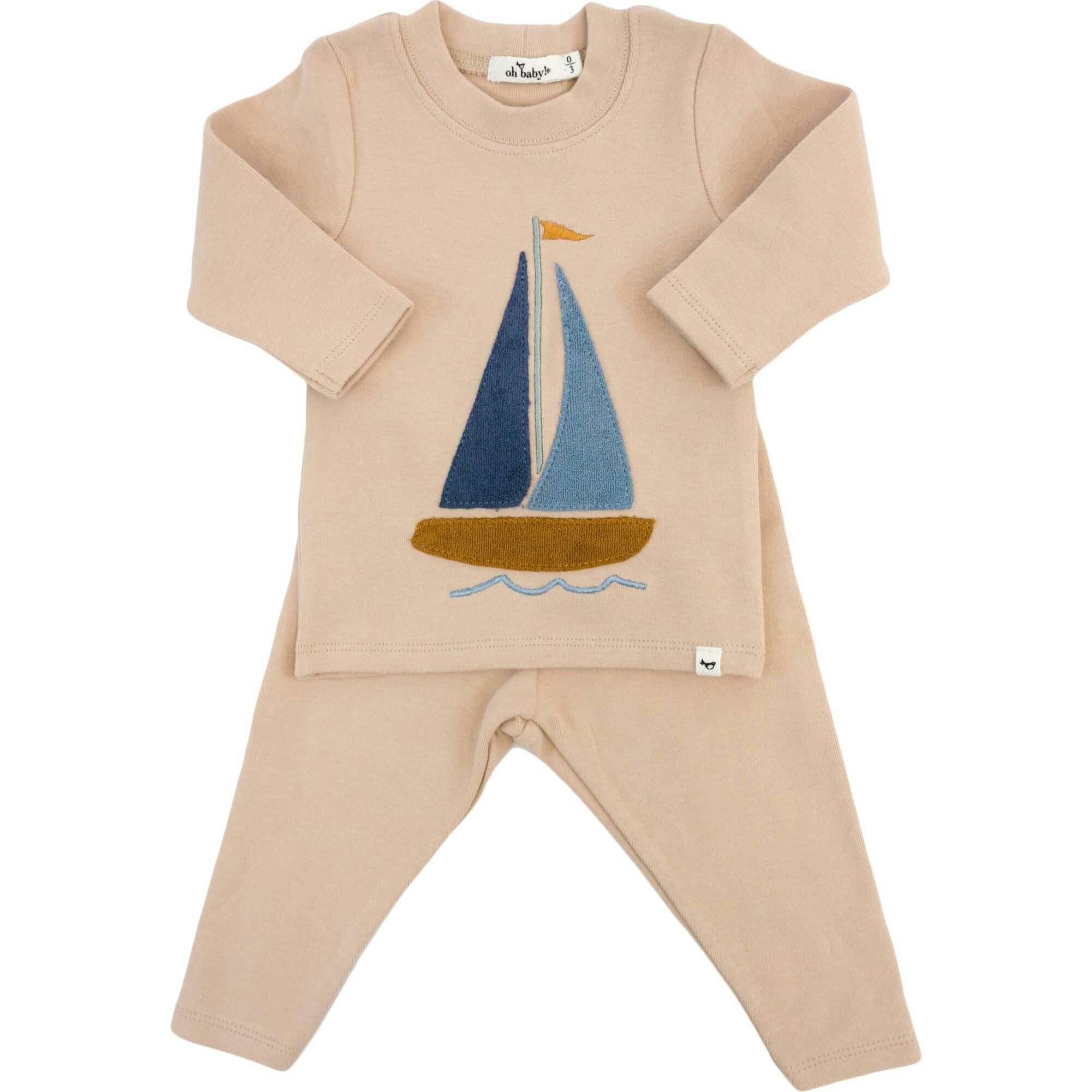 Denim Sailboat Terry Applique Two Piece Set