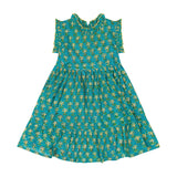 Ondine Ruffle Dress Green Palm, Pink