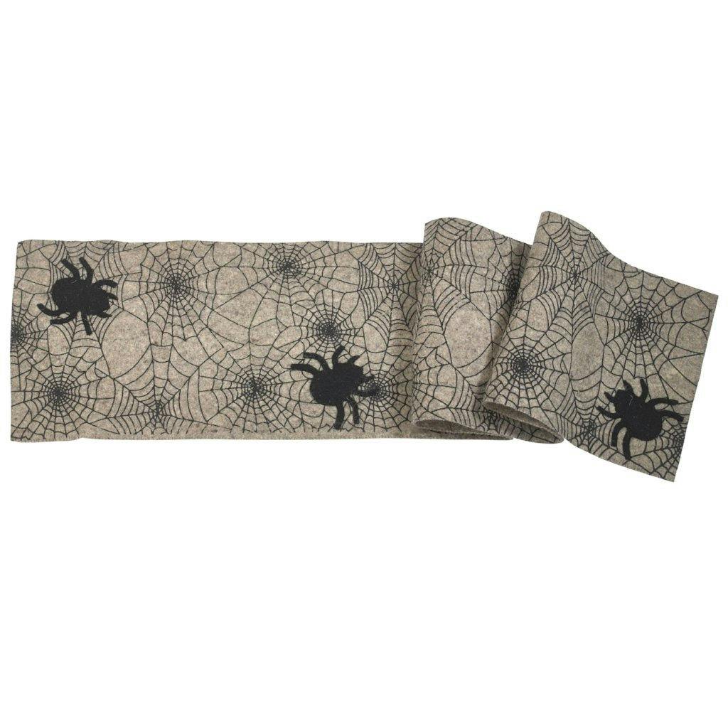 Hand Felted Wool Halloween Spider Web Table Runner - 14x72