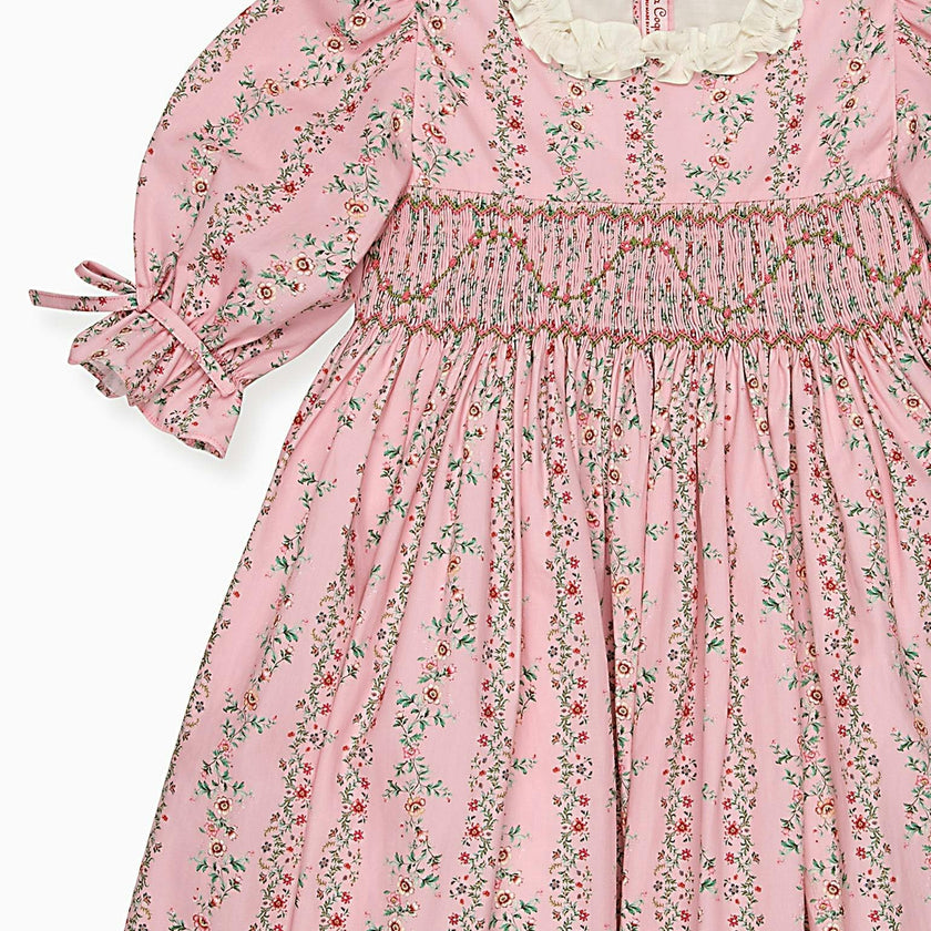 Pink Garland Floral Penelope Girl Hand-Smocked Dress