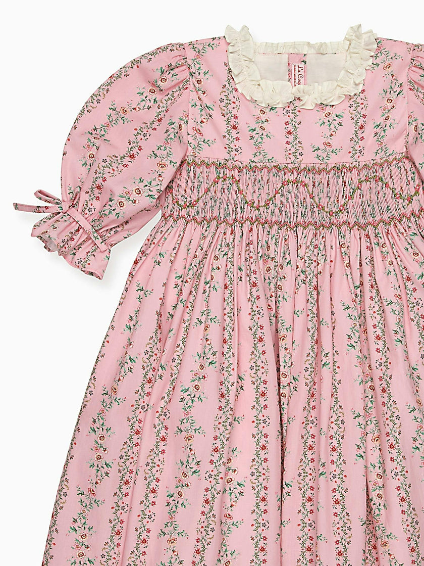 Pink Garland Floral Penelope Girl Hand-Smocked Dress