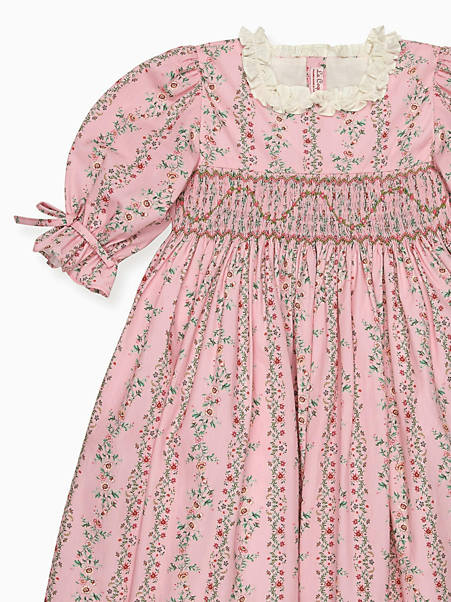 Pink Garland Floral Penelope Girl Hand-Smocked Dress