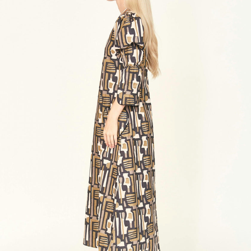 Cassis Dress in Olive Labyrinth