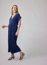 Short Sleeve Knit Wrap Maternity Midi Dress