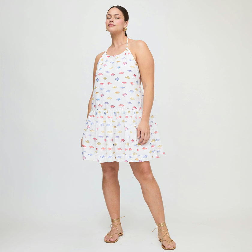 The Sol Tunic Dress - White Rainbow Fish