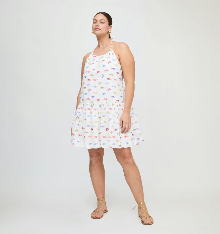 The Sol Tunic Dress - White Rainbow Fish
