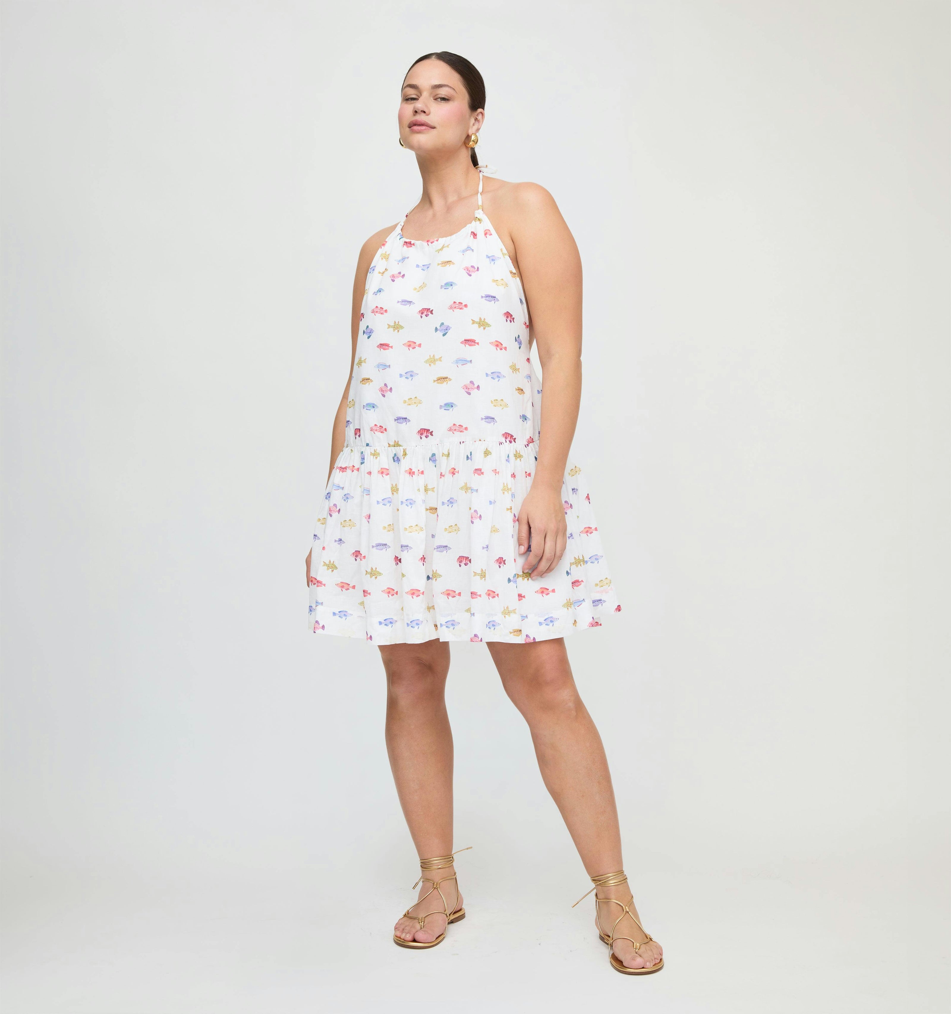 The Sol Tunic Dress - White Rainbow Fish
