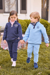 Classic Quilted Pullover - Light Blue with Navy