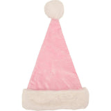 Packed Party Pink Velvet and Bows Santa Hat - Pastel Pink Plush Trim Santa Hat with Festive Bows and Pom Pom for Christmas Parties and Gift Exchanges
