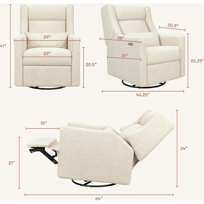 Kiwi Plus Power Recliner and Swivel Glider with Power Adjustable Headrest and USB Port in Almond Teddy Loop