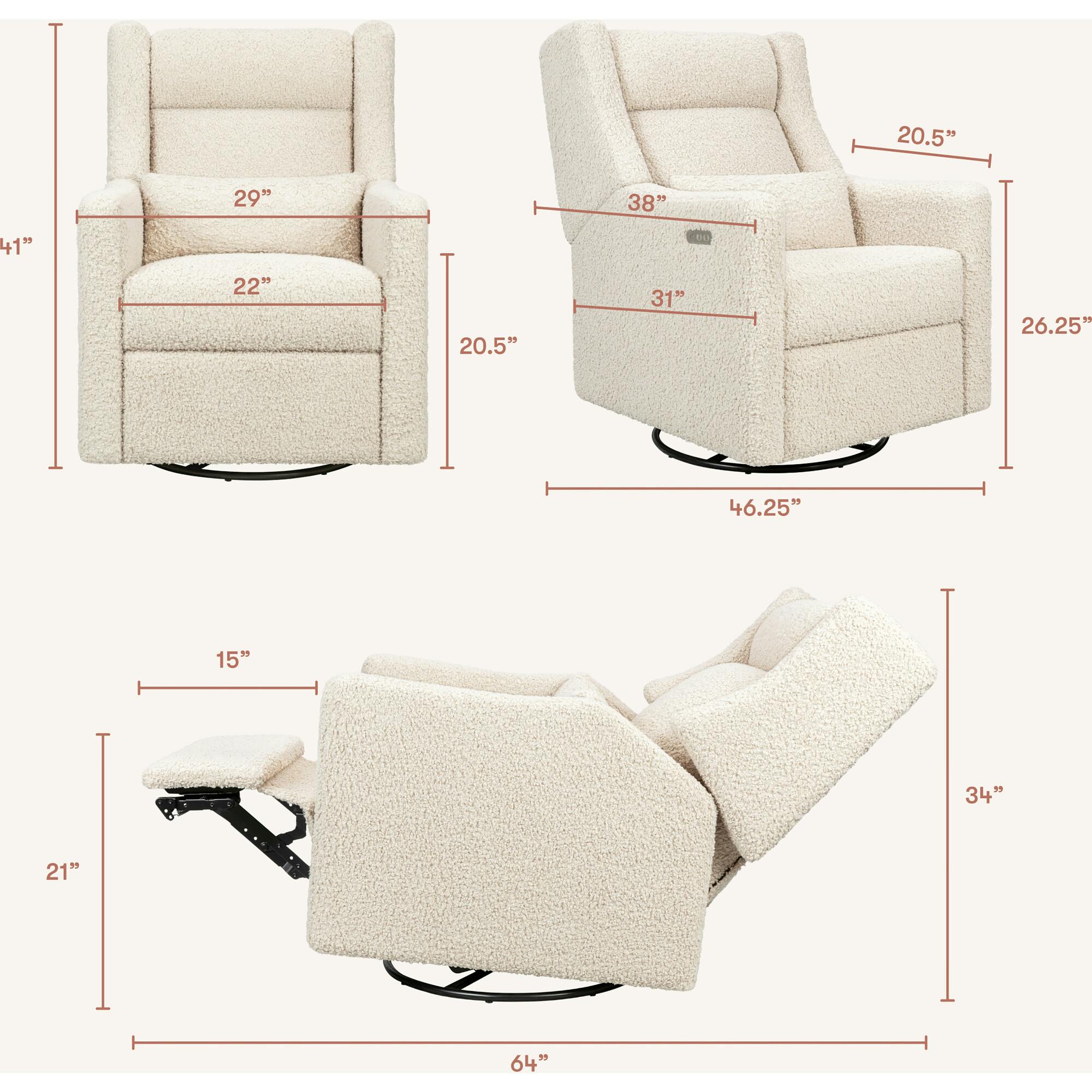 Kiwi Plus Power Recliner and Swivel Glider with Power Adjustable Headrest and USB Port in Almond Teddy Loop