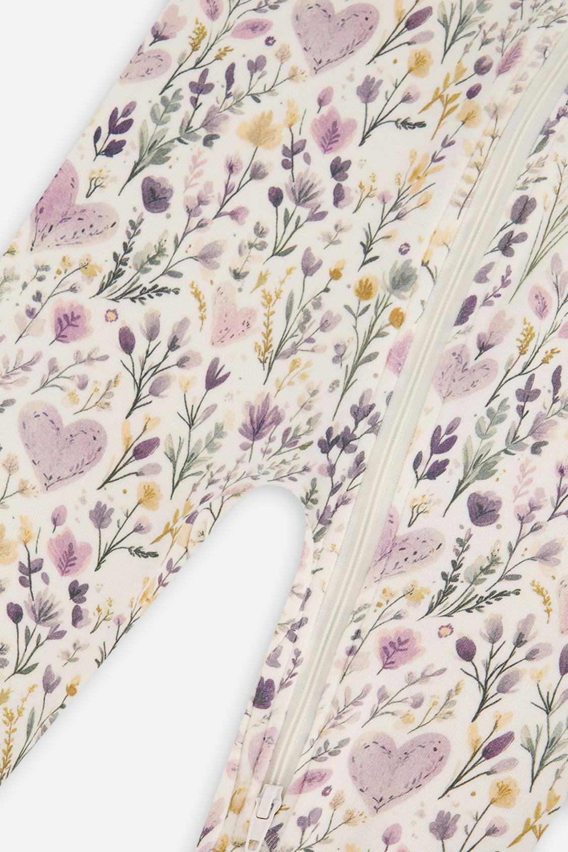 Baby Organic Cotton One Piece Pajama Beige Heart Print