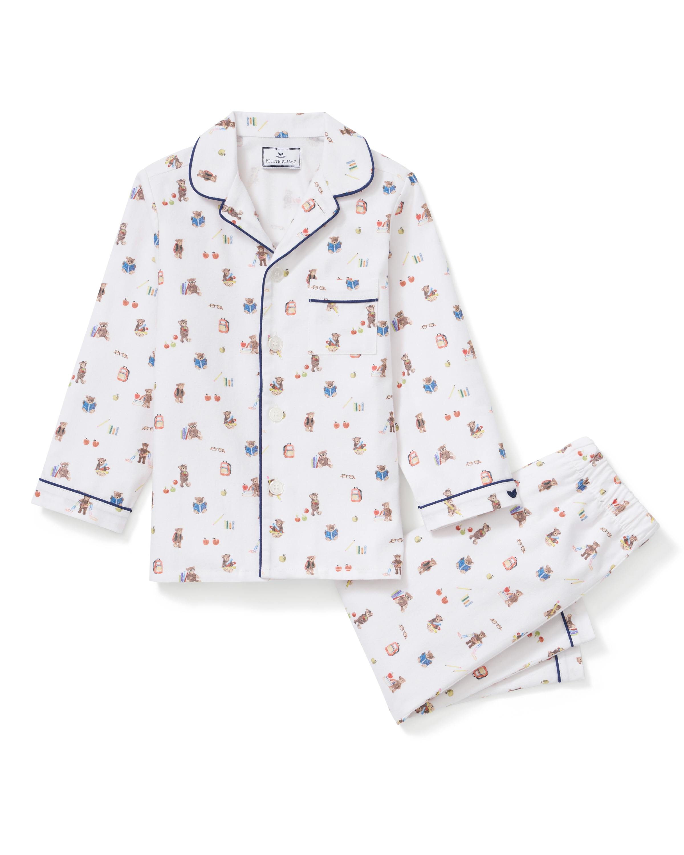 Kid's Twill Pajama Set in Teddy Goes To School