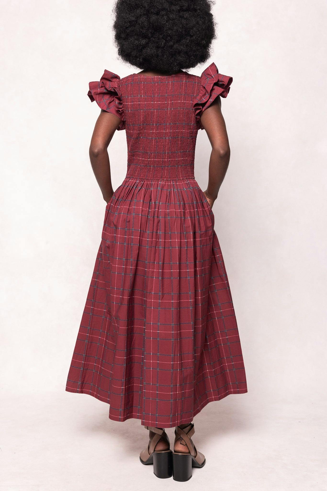 Hattie Dress in Burgundy Plaid