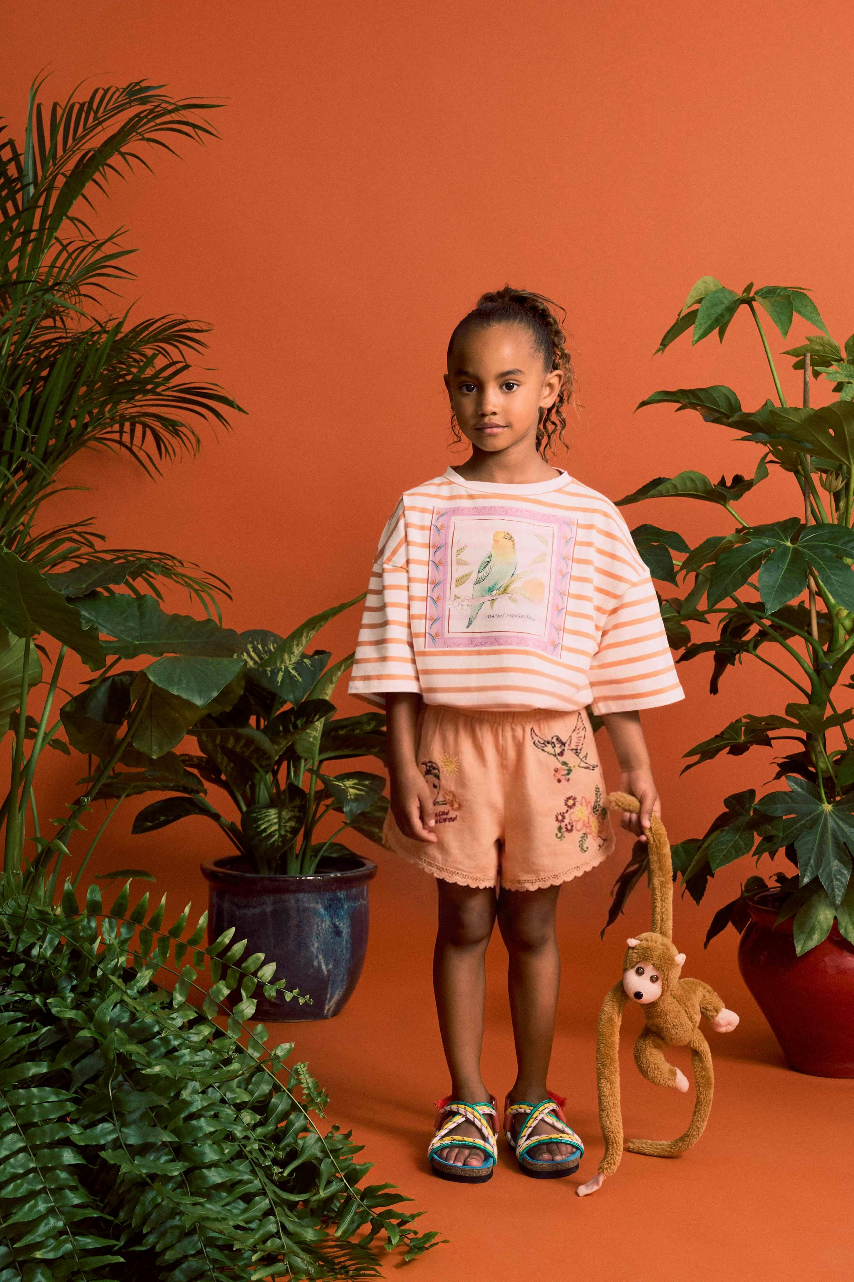 BIRDS EMBROIDERED SHORTS PEACH