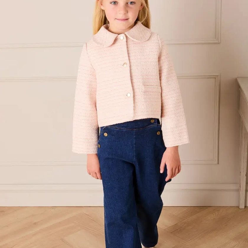 Brighton Boucle Tweed Peter Pan Collar Pocket Detail Jacket in Pink (4-12yrs)