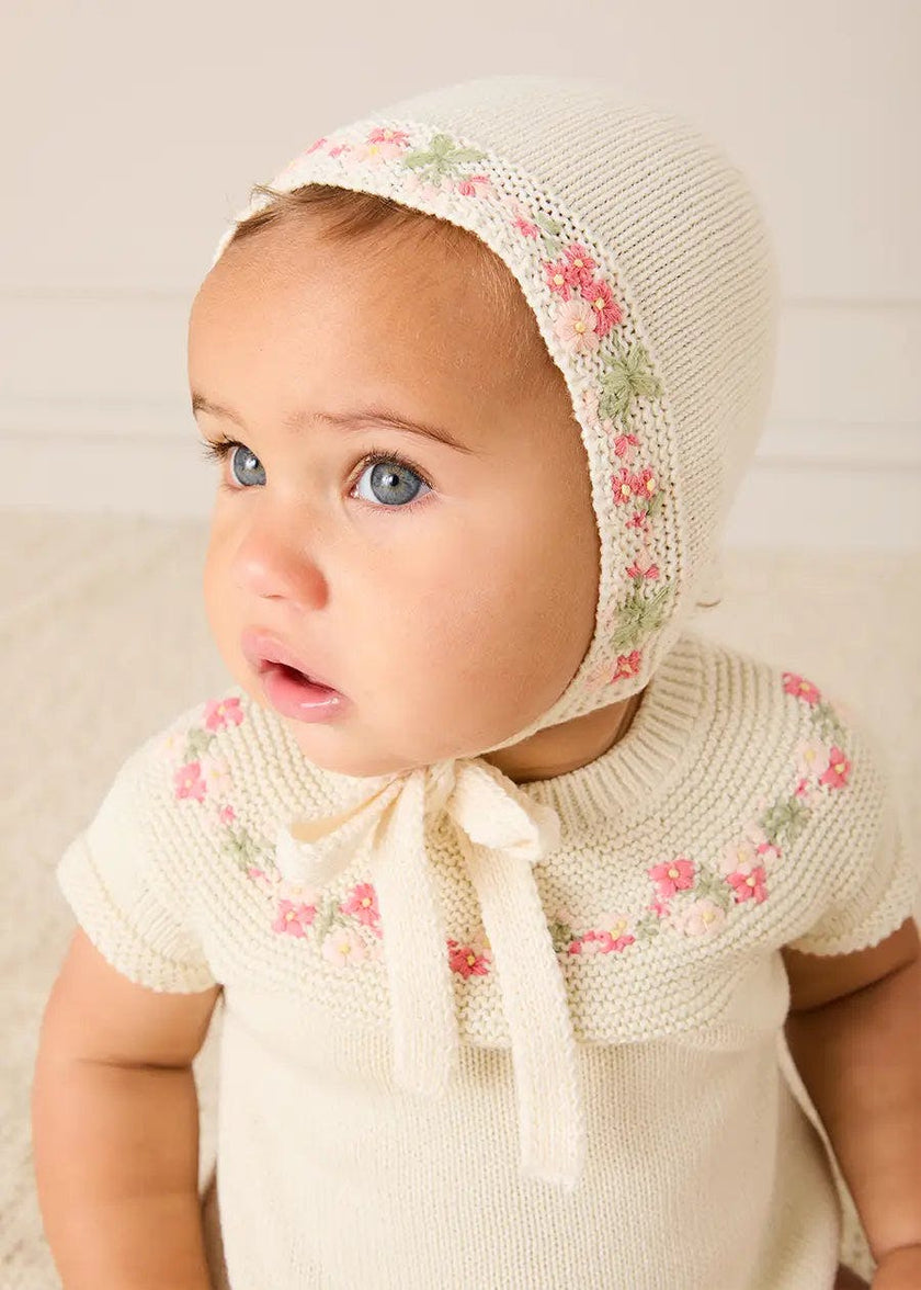 Wildflower Embroidered Knitted Romper in Cream (1-9mths)