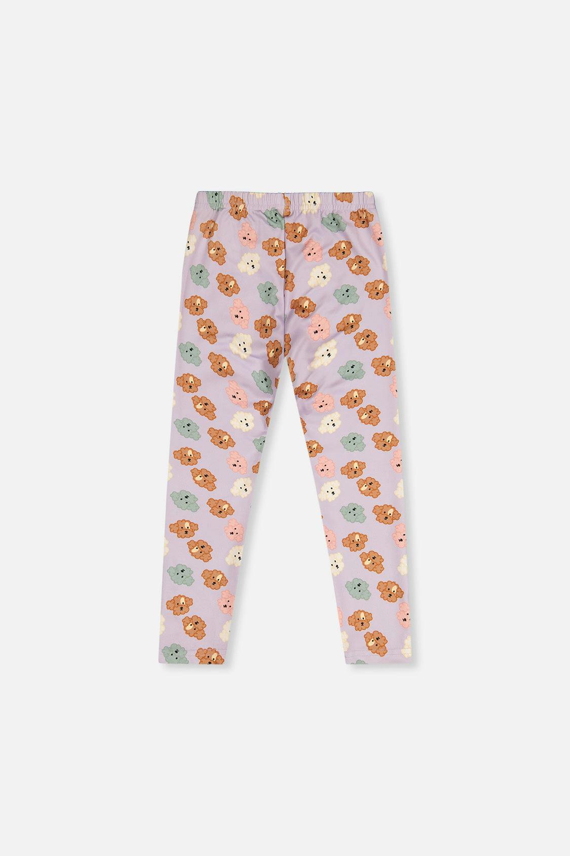 Organic Cotton Leggings Purple Poodle Print
