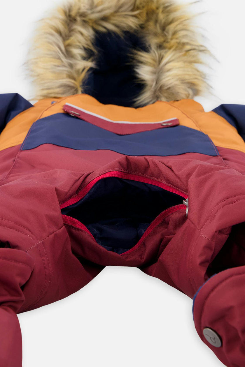 Baby One Piece Snowsuit Adapted For Car Seats Burgundy